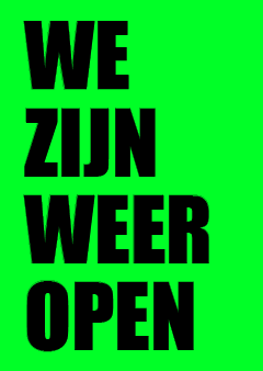 Neon groen raamposter openingstijden