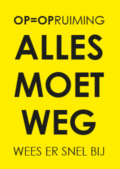 Gele raamposter alles moet weg