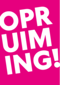 Roze opruiming raamposter